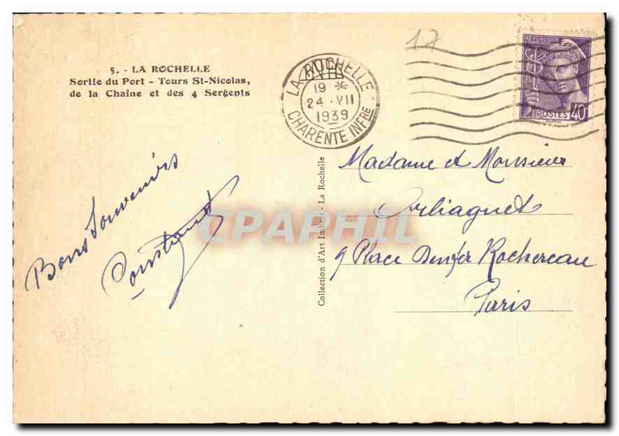 La Rochelle — Sortie du Port - Tours St-Nicolas, de la Chaîne et des 4 Sergents — Collection d'Art Inédit — Rückseite