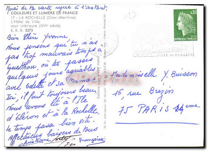 CPM La Rochelle Char Maritime L'Hotel de Ville  — Verso