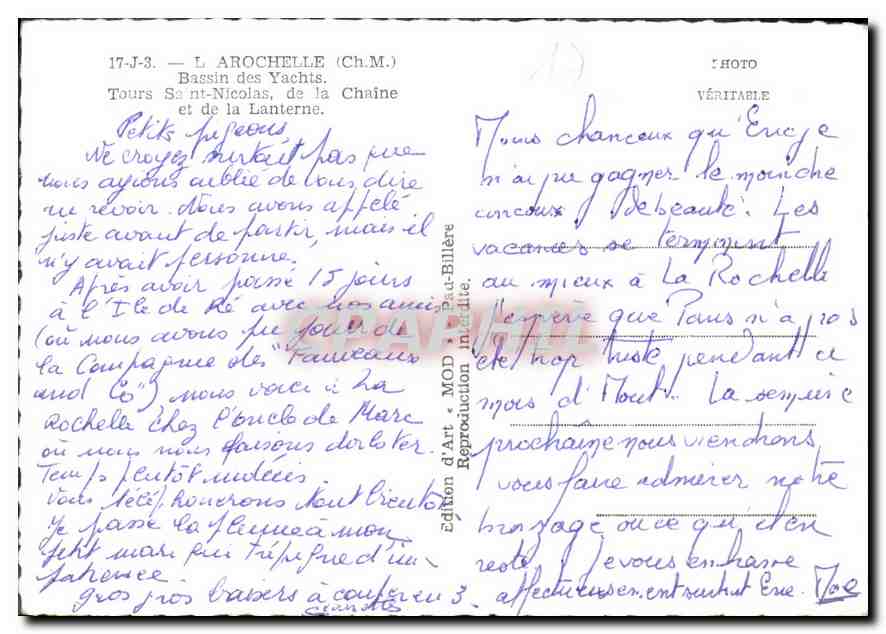 CPM La Rochelle Bassin des Yachts Tours Saint Nicolas de la Chaine et de la Lanterne  — Rückseite