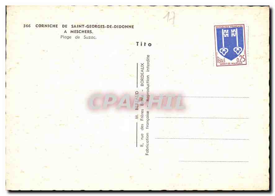 Corniche de Saint-Georges-de-Diddonne — Plage de Suzac — M. Bertraud, Bordeaux — Verso