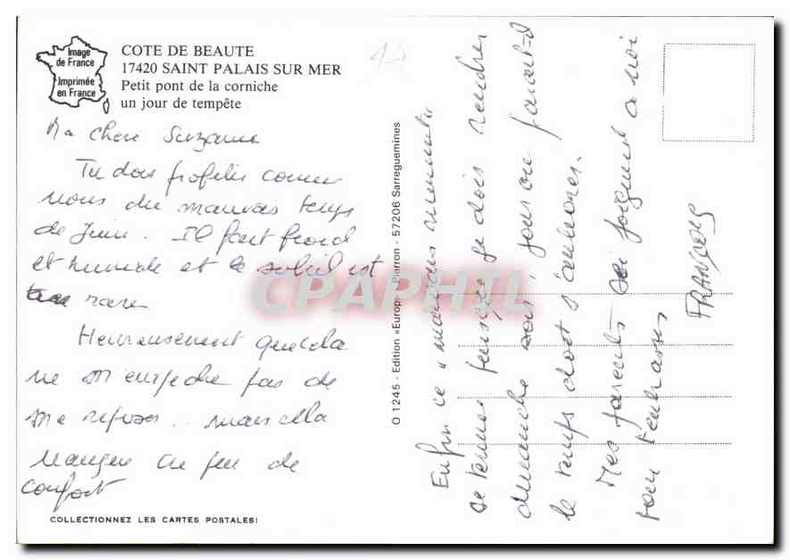 Côte de Beauté - Saint-Palais-sur-Mer — Petit pont de la corniche — Édition Surreguimines — Verso