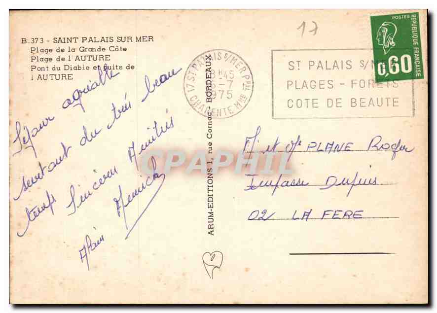 La Grande Côte — Saint Palais-sur-Mer — Arum-Éditions, n° B.373 — Back