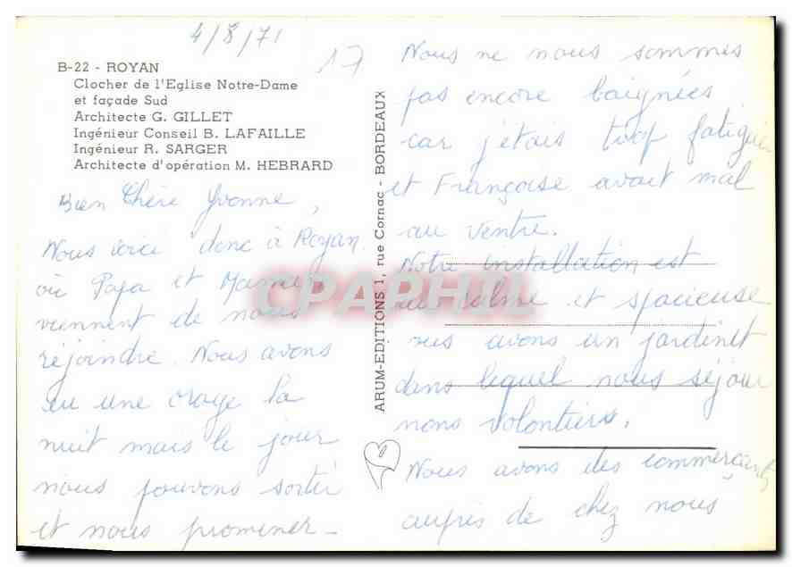 CPM Royan Clocher de l'Eglise Notre Dame et facade sud  — Rückseite