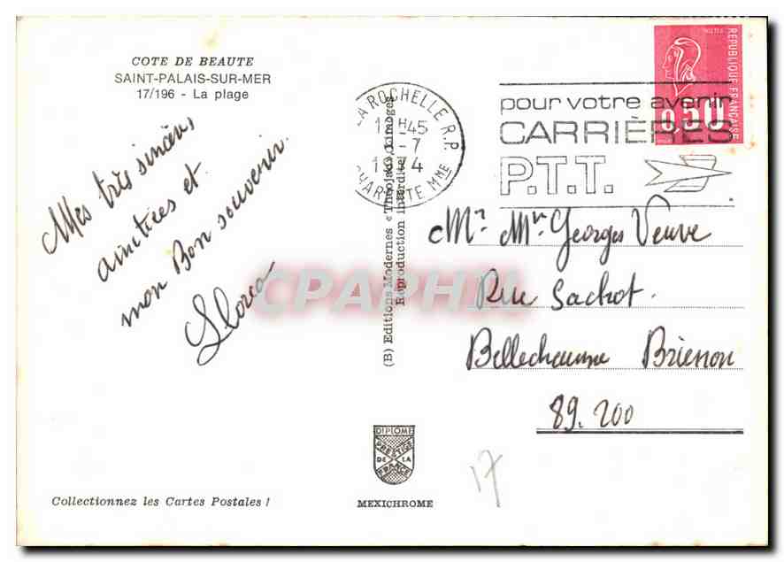 CPM Cote de Beaute Saint Palais Sur Mer La Plage  — Verso