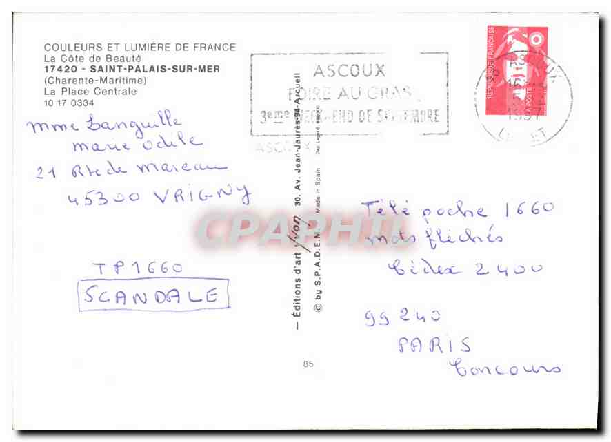 CPM La Cote de Beaute Saint Palais Sur Mer La Place Centrale  — Verso