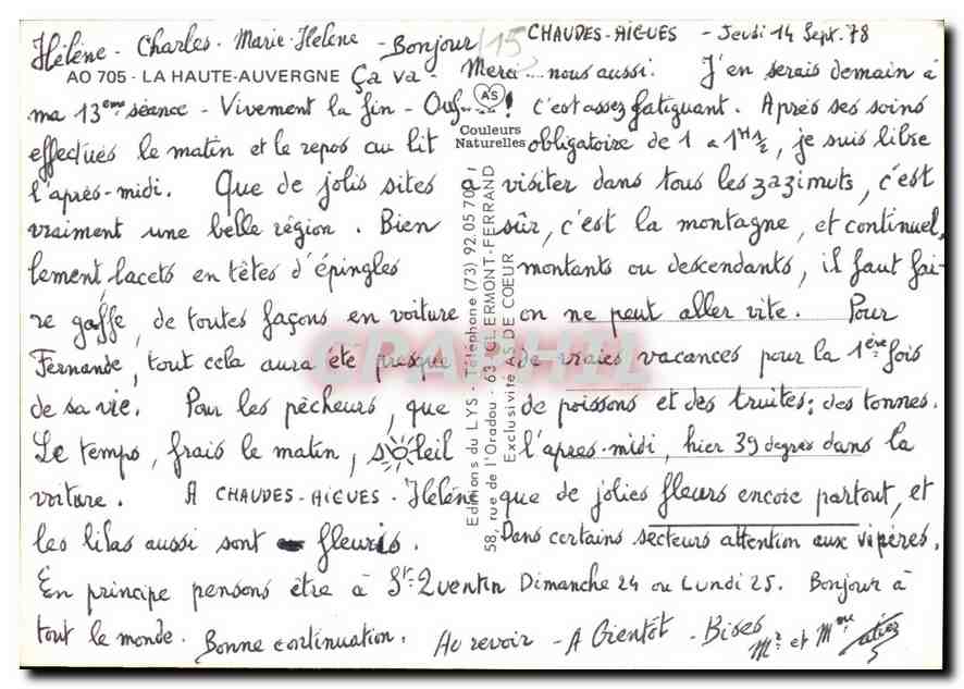 Haute-Auvergne — Val, Garabit, Le Lioran, St Flour, Chaudes-Aigues — Éditions du LYS — Verso