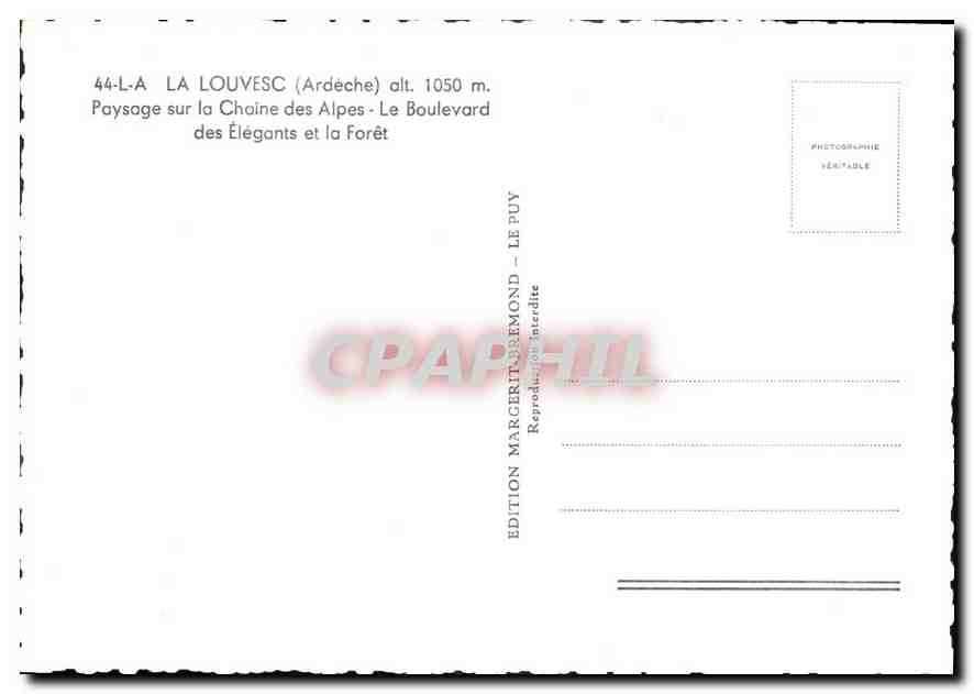 CPM La Louvesc Ardeche Paysage sur la Chaine des Alpes Le Boulevard des Elegants et la Foret  — Verso