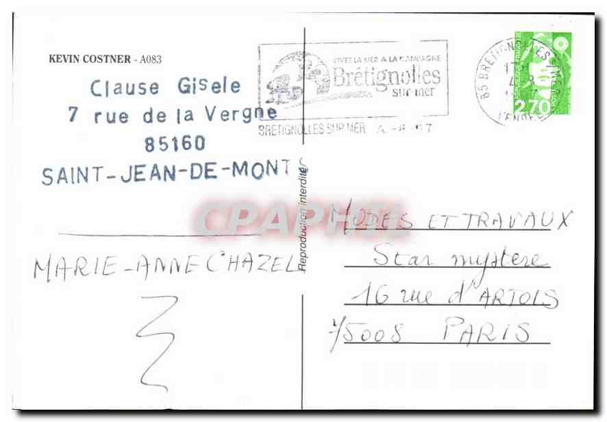Kevin Costner — deux Oscars — éditeur CPAPHIL — Verso