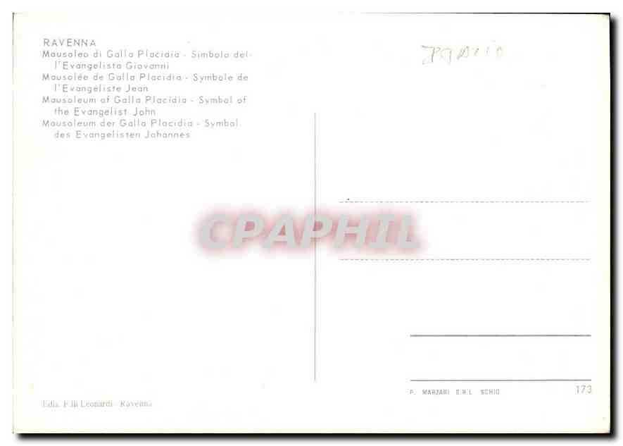 CPM Ravenna Mausolee de Galla Simbolo del l'Evangelista Giovanni  — Verso