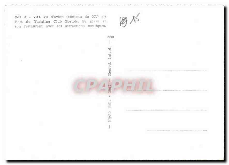 CPM Val du d'avion chateau du XV Port du Yachting Club Bortois  — Verso