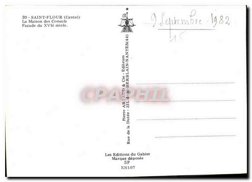CPM Saint Flour Cantal La Maison des Consuls Facade du XIV le siecle  — Verso