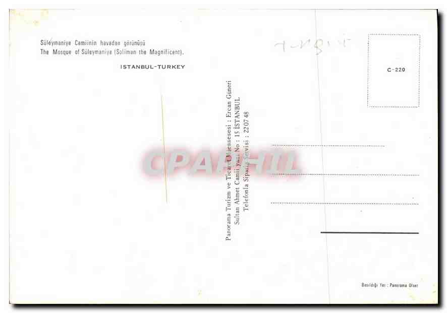 CPM Suleymaniya Camiinin havadan gorunusu Istanbul Turkey  — Verso