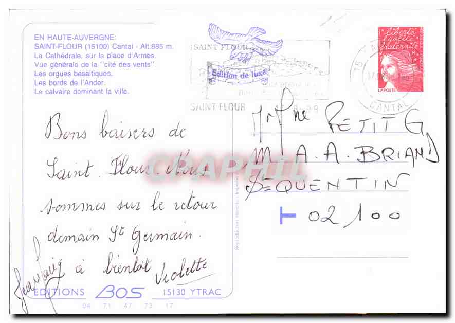 CPM En Haute Auvergne Saint Flour Cantal  — Rückseite