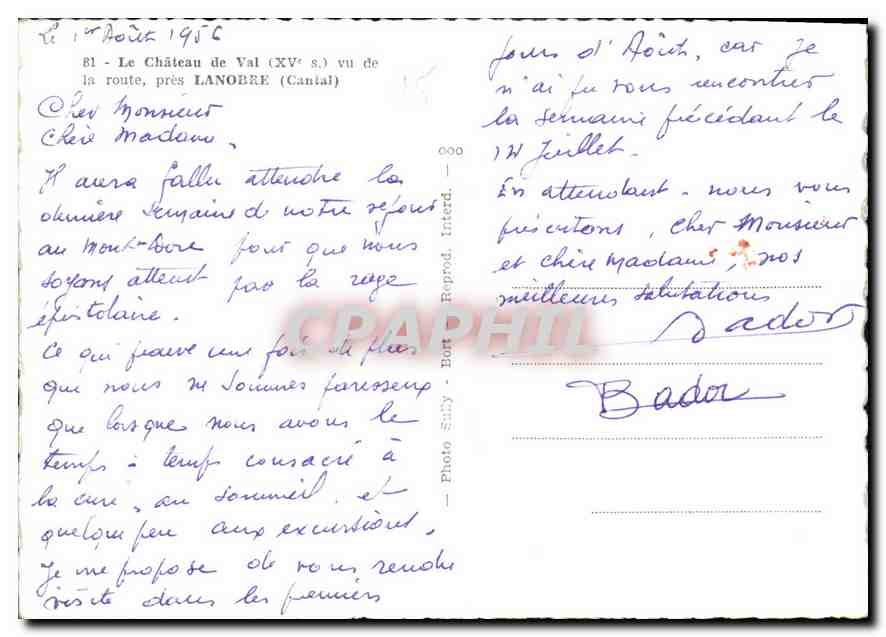 CPM Le Chateau de Val vu de la route pres Lanobre Cantal  — Verso
