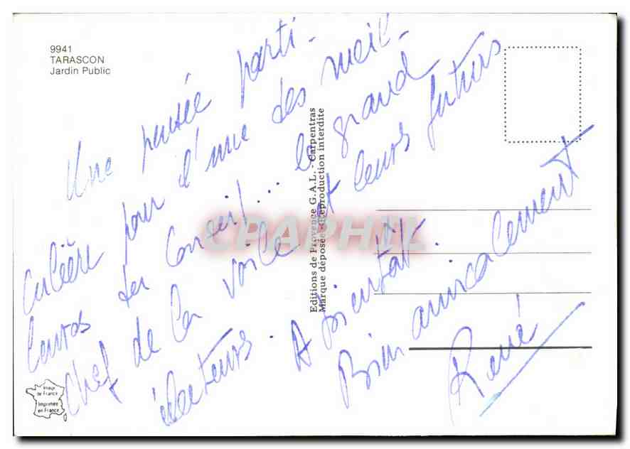 Tarascon — Jardin Public — Éditions G.A.L. n°9941 — Verso
