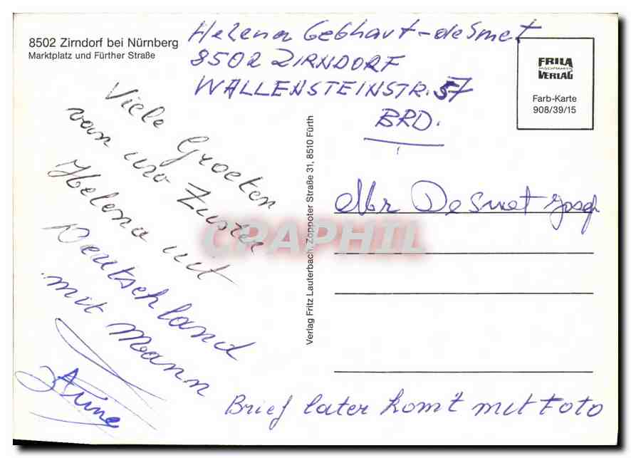 CPM Zimdorf bei Nurnberg Marktplatz und Further Strabe  — Verso
