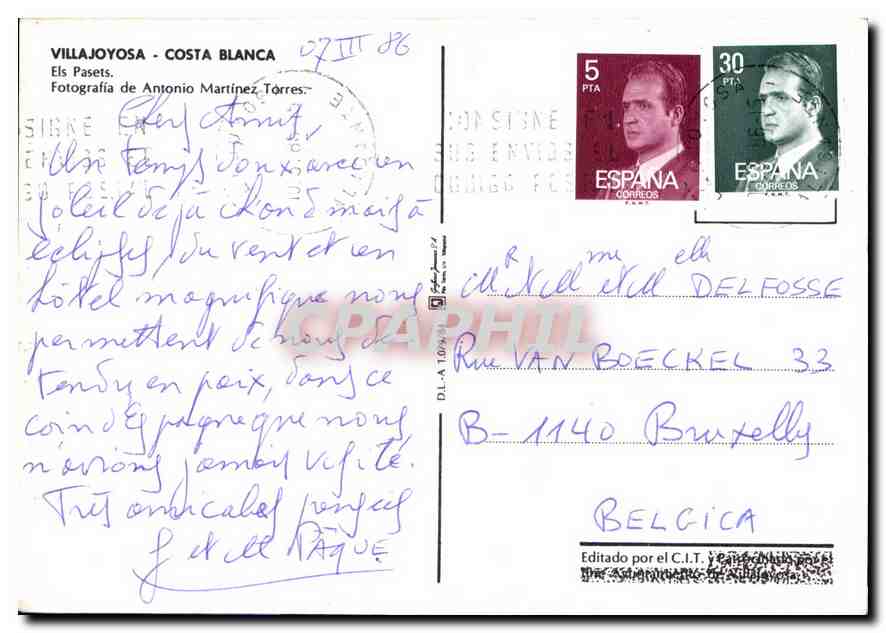 CPM Villajoyosa Costa Blanca Els Pasets  — Rückseite