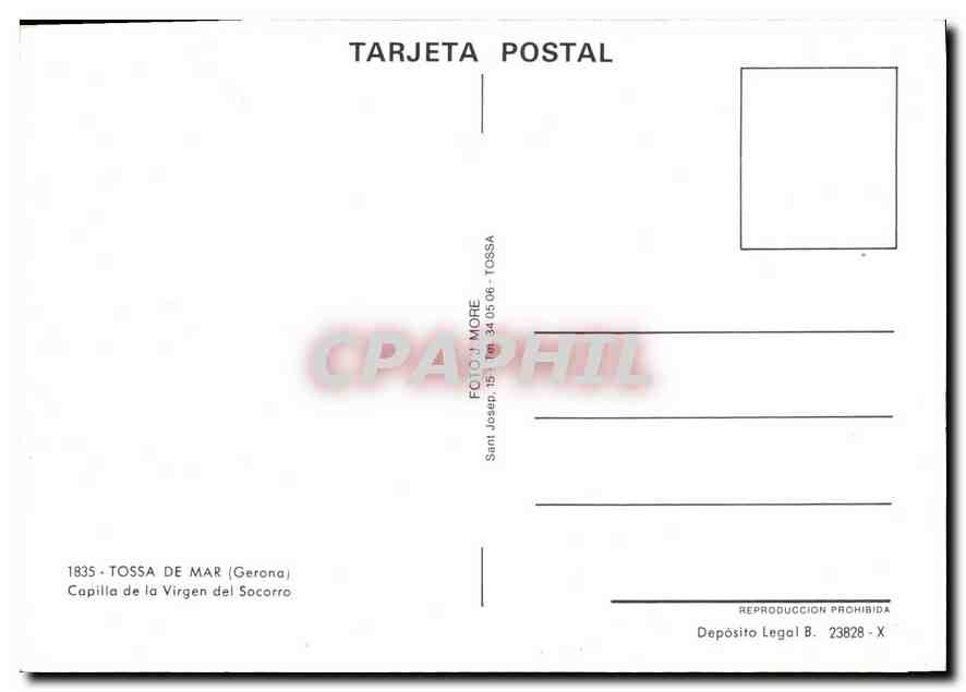 CPM Tossa de Mar Gerona Capilla de la Virgen del Socorro  — Rückseite
