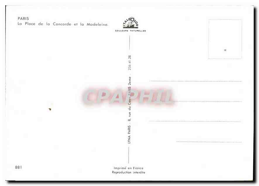 CPM La Place de la Concorde et la Madeleine  — Rückseite