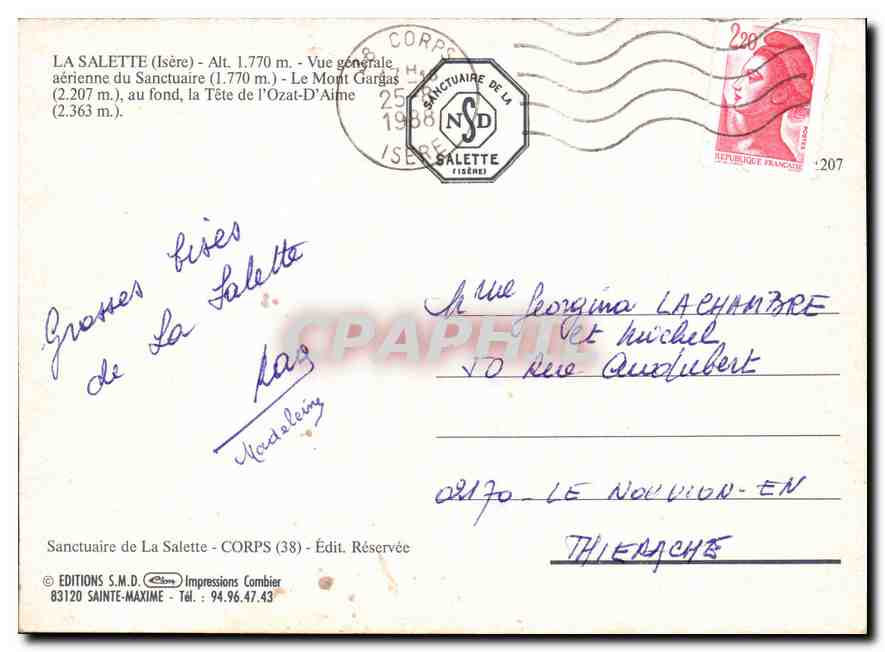 La Salette — Vue aérienne du sanctuaire et du Mont Gargas — Éditions S.M.D. — Verso