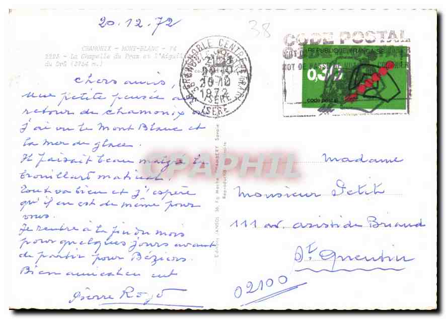 Chapelle du Pèru - Aiguel - Chamonix — éditeur : Éditions Jandot, n° 38 — Rückseite