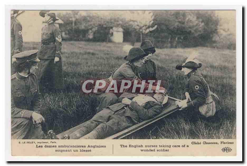 Les dames ambulancières Anglaises soignant un blessé — E. LE DELEY, imprimeur, Paris