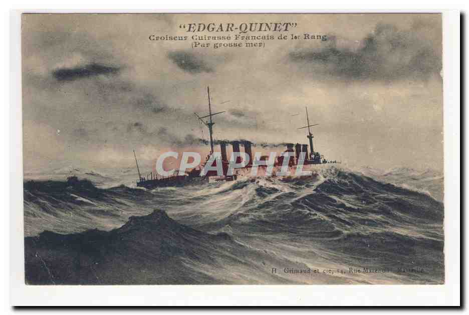 EDGAr QUINET Croiseur Cuirasse francais de 1er rang par grosse mer CPA