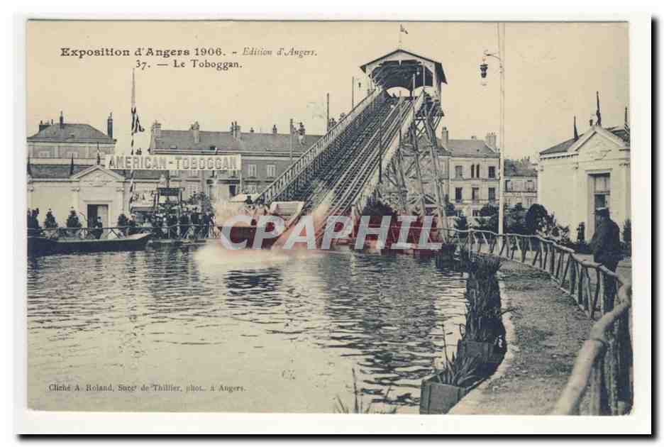 AnGERS exposition d'AnGERS 1906 le Toboggan AmERiCAn TOBOGGAn Animation CPA