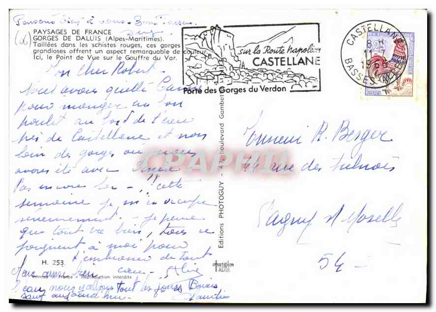 CPM Paysages de France Gorges de Daluis Alpes Maritimes Taillees dans les schistes rouges ces Gorges — Back