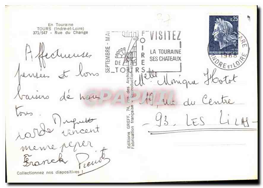 CPM En Touraine Tours Indre et Loire rue du Change  — Rückseite