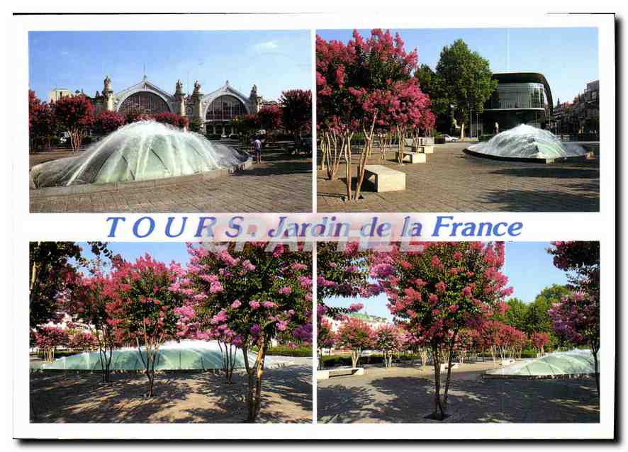 CPM Tours Indre et Loire la Gare Place Marechal Leclerc et le Jardin Leonard de Vinci le Centre Inte