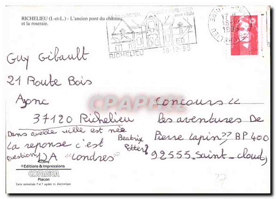 CPM Richelieu I et L l'ancien Pont du Chateau et la Roseraie  — Rückseite