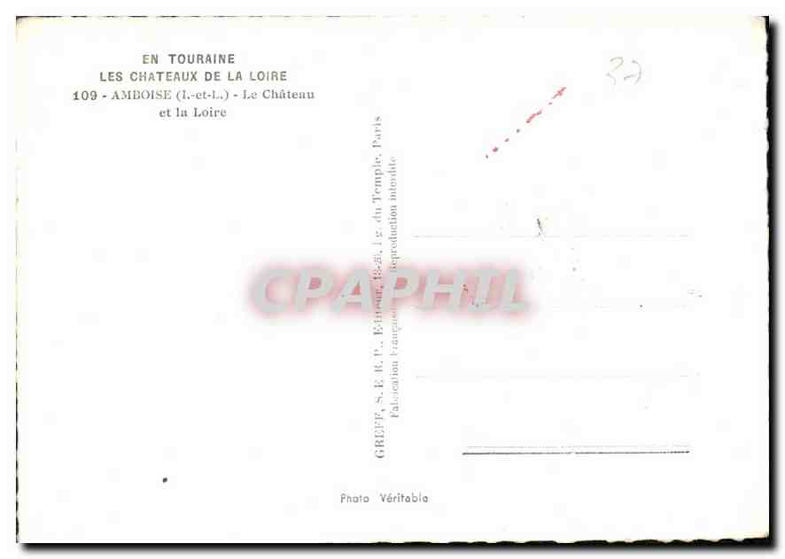 CPM En Touraine les Chateaux de la Loire Amboise I et L le Chateau et la Loire  — Rückseite