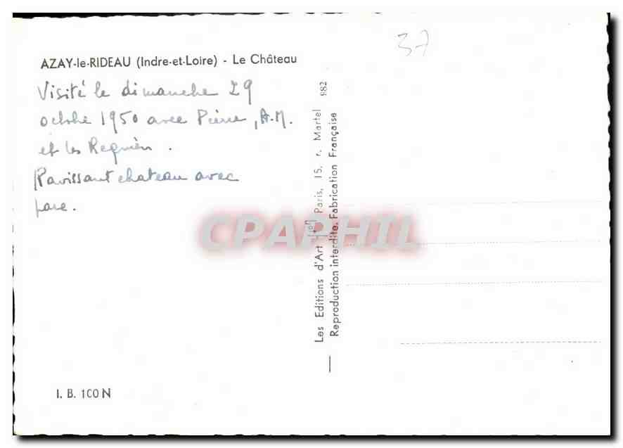 CPM Azay le Rideau Indre et Loire le Chateau  — Verso
