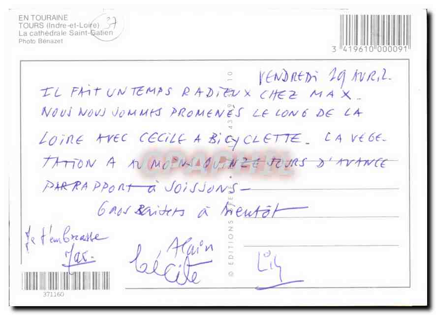 CPM En Touraine Tours Indre et Loire la Cathedrale Saint Gatien  — Rückseite