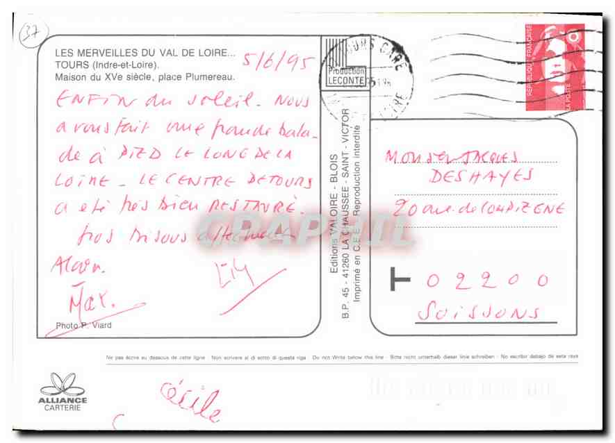CPM Les Merveilles du Val de Loire Tours Indre et Loire Maison du XV siecle Place Plumereau  — Rückseite