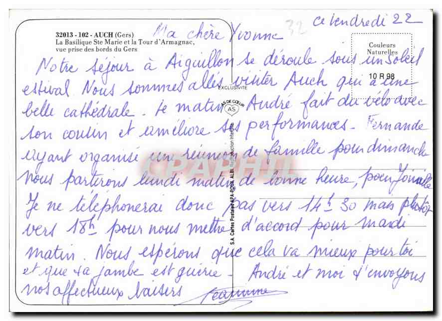 CPM Auch Gers la Basilique Ste Marie et la Tour d'Armagnac vue prise des bords du Gers  — Rückseite