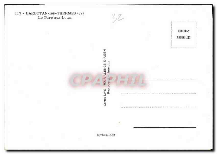 Barbotan-les-Thermes — Le Parc aux Lotus — Cartes MYS, Agen — Back