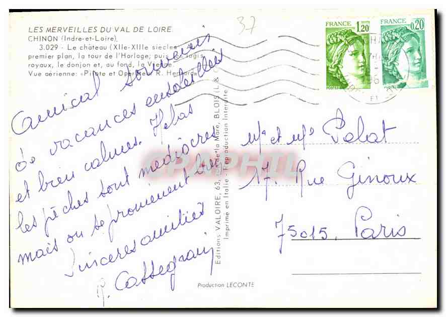 CPM Les Merveilles du Val de Loire Chinon Indre et Loire le Chateau XII XIII siecle premier plan la  — Rückseite