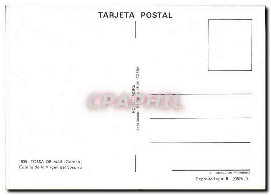CPM Tossa de Mar Gerona Capilla de la Virgen del Sacorro  — Rückseite