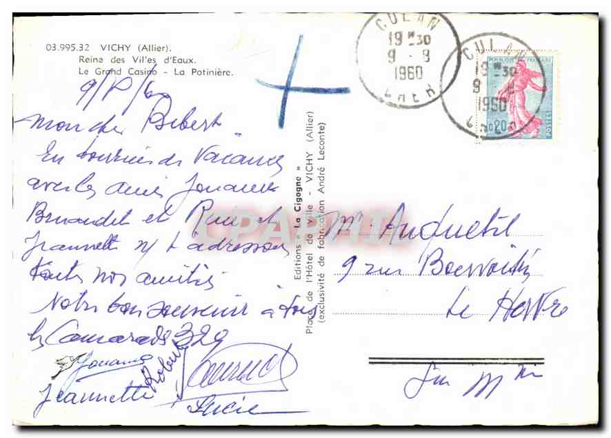 CPM Vichy Allier Reine des Vil'es d'eau le Grand Casino la Potiniere  — Rückseite