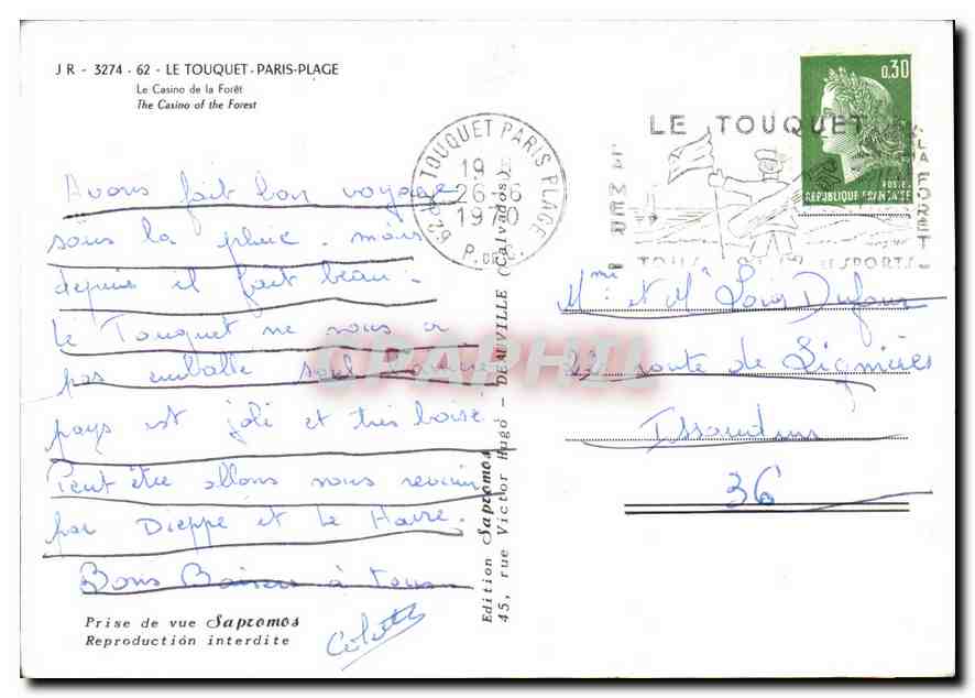 Casino de la Forêt - Le Touquet-Paris-Plage - Edition Sapromos — Rückseite