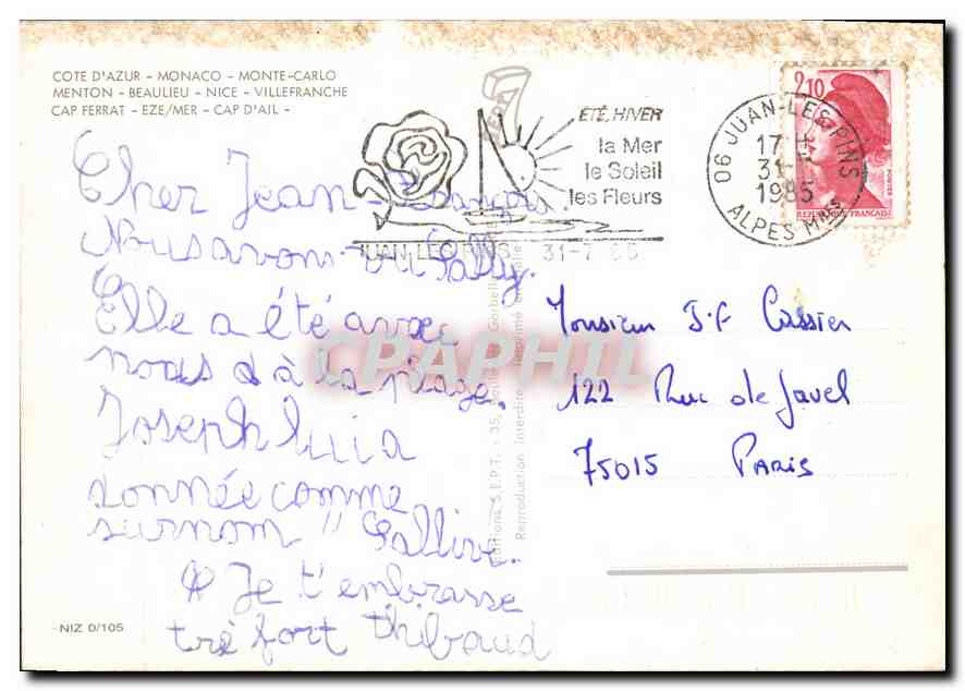 CPM Cote d'Azur Monaco Monte Carlo Menton Beaulieu Nice Villefranche Cap Ferrat Eze Mer Cap d'Ail  — Back