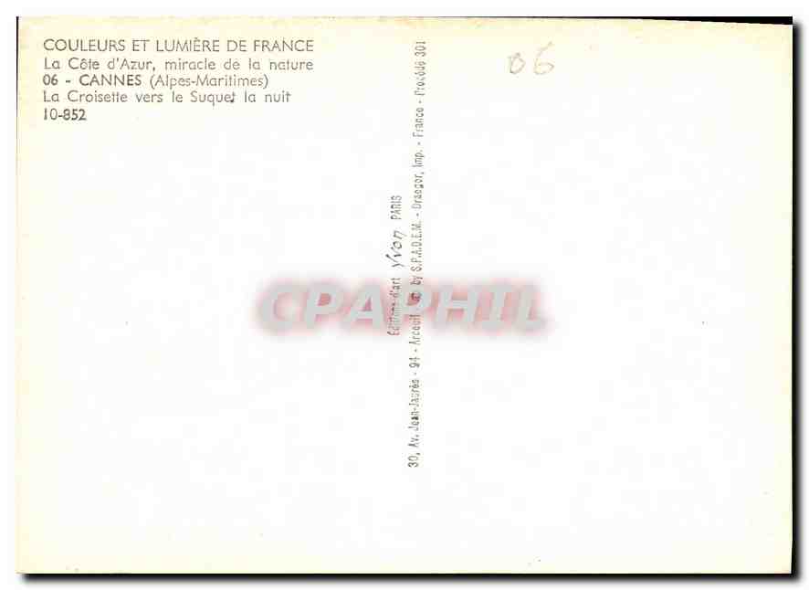 CPM La Cote d'Azur miracle de la nature cannes Alpes Maritimes la Croisette vers le Suquet la nuit  — Rückseite