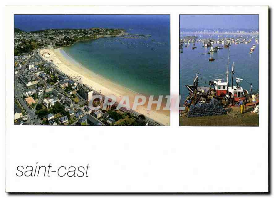 CPM Couleurs de Bretagne la Cote d'Emeraude Saint Cast Cotes d'Armor la Grande Plage et le Port 