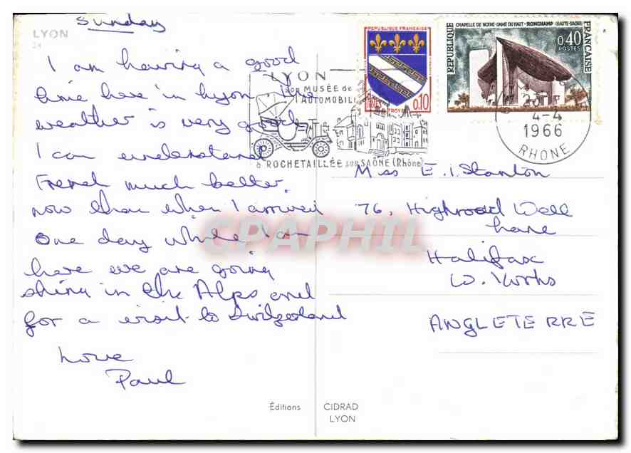 CPM Souvenir de Lyon  — Verso