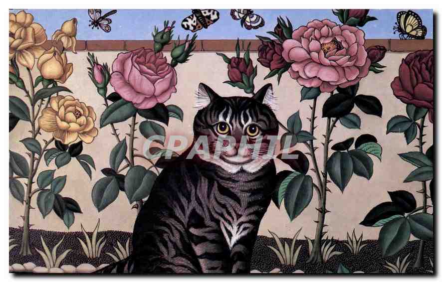 CPM Andre Duranton Chat Roses et Papillons galerie Naiv'art Mazarine Paris Chaton