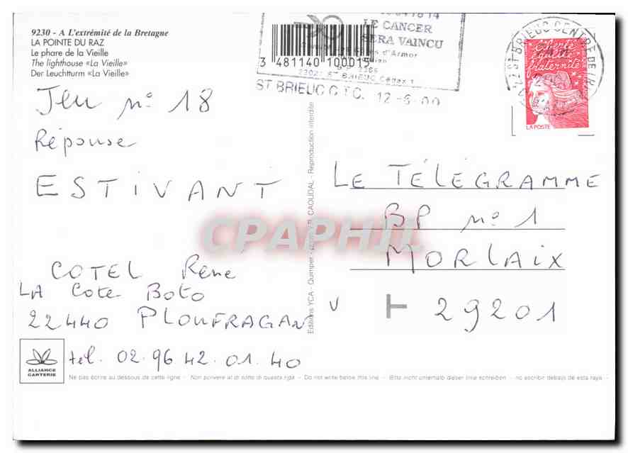 CPM A L'Extremite de la Bretagne la Pointe du Raz le Phare de la Vieille  — Rückseite