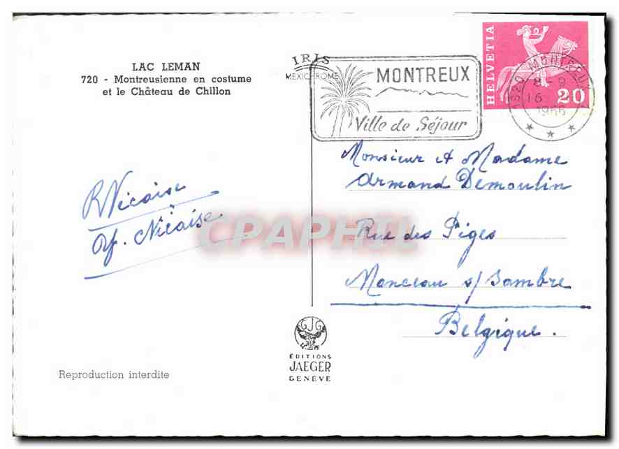 CPM Lac Leman Montreusienne en costume et le Chateau de Chillon  — Back