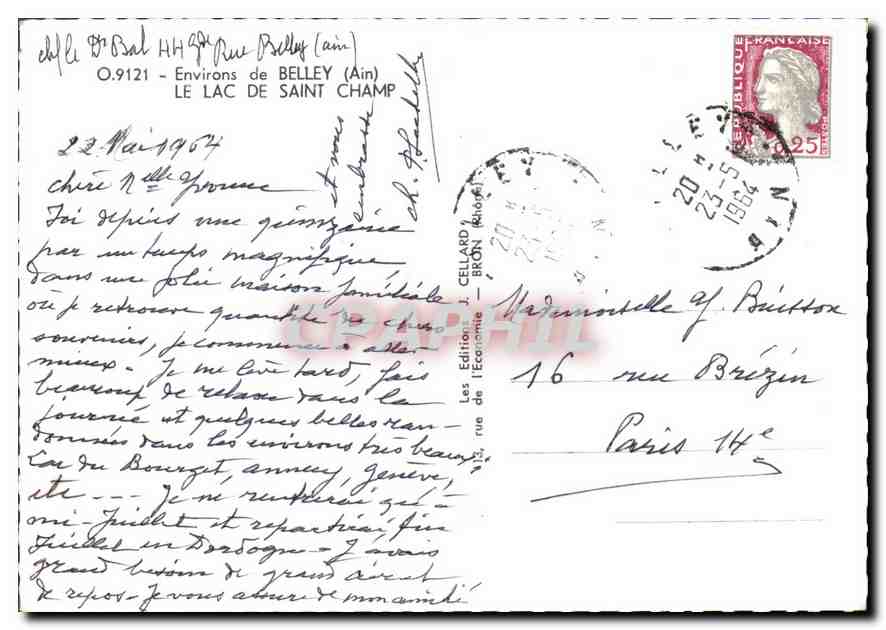 Environs de Belley — Le lac de Saint-Champ — Les Éditions J. Cellard, Bron — Verso